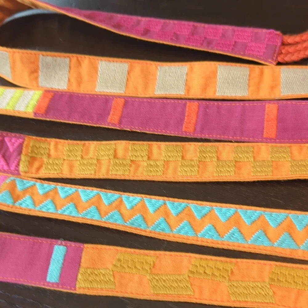 Embroidered double sided belt 2.6m wrap-around boho style orange Gudrun Sjoden - Picture 9 of 13